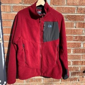 The North Face Jacket Mens Medium Red Grizzly Fleece Full Zip Polartec Outdoor